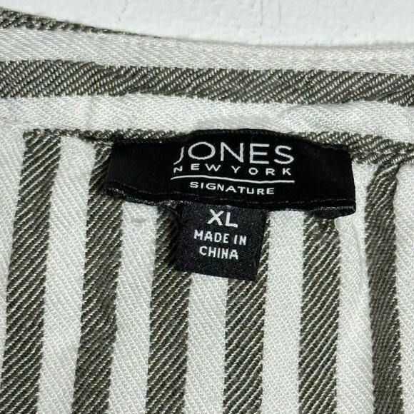 Jones New York Signature XL Grey White Striped Linen Blend Tunic V-Neck Top - Picture 3 of 15